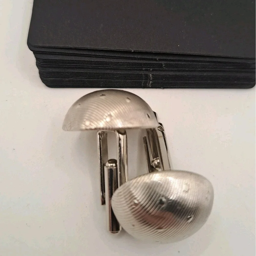Vintage Silver Tone Textured Dome Clip On Earrings Studded Orb Button Retro